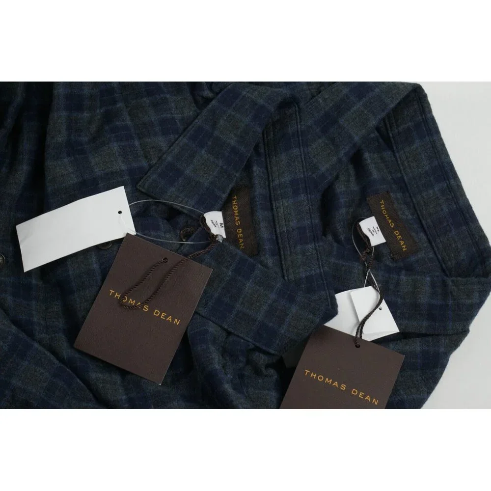 New $120 Thomas Dean Flannel Men's M / XL Blue Gray Check Lined‎ Shirt Jacket
